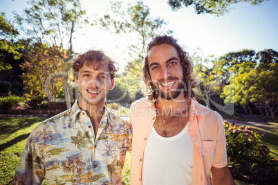 Portrait of two male friends smiling