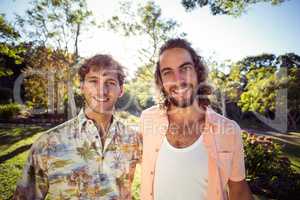 Portrait of two male friends smiling