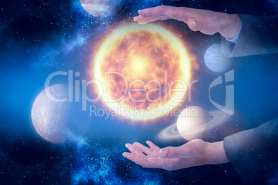 Composite image of close-up of businessman hands gesturing 3d
