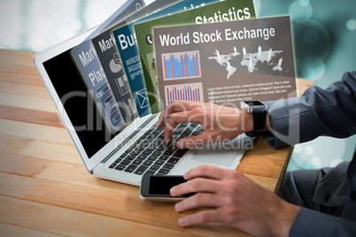 Composite image of cropped image of businessman using laptop 3d