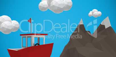 Composite image of red boat over white background 3d