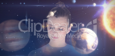 Composite image of young woman meditating 3d