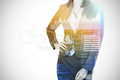 Composite image of midsection of businesswoman with hands on hip 3d