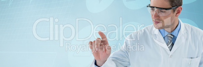 Composite image of doctor touching transparent interface