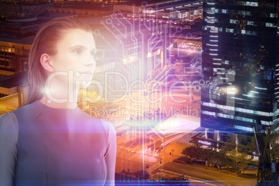 Composite image of attractive woman looking away