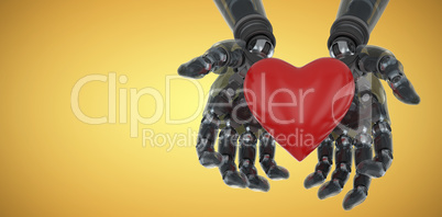 Composite image of three dimensional image of robot holding heart shape decoration 3d