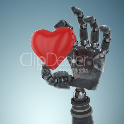 Composite image of 3d image of cyborg holding heard shape