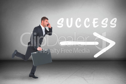 Composite image of running businessman