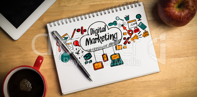 Composite image of composite image of digital marketing text with icons