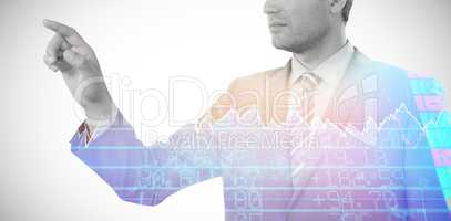 Composite image of businessman touching digital screen 3d