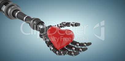Composite image of 3d image of robot holding red heard shape decoration 3d