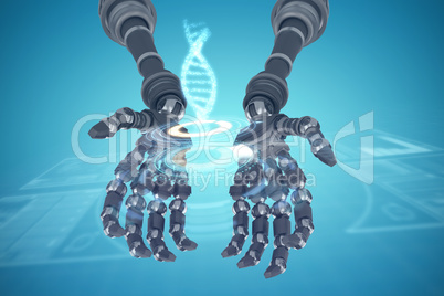 Composite image of composite image of robotic hands against white background 3d