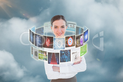 Composite image of portrait of an elegant businesswoman in office 3d