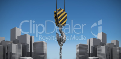 Composite image of studio shoot of a crane lifting hook