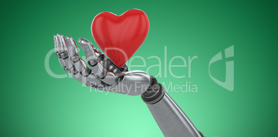 Composite image of three dimensional image of robot showing red heard shape decoration 3d