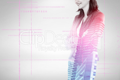 Composite image of smiling businesswoman with arms crossed 3d