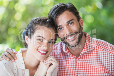 Couple smiling in restaurant