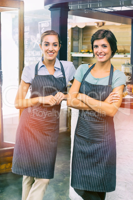 Portrait of pretty waitresses in shop