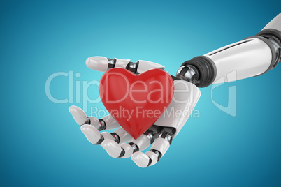 Composite image of 3d image of cyborg holding red heart shape decor  3d