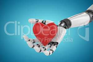 Composite image of 3d image of cyborg holding red heart shape decor  3d