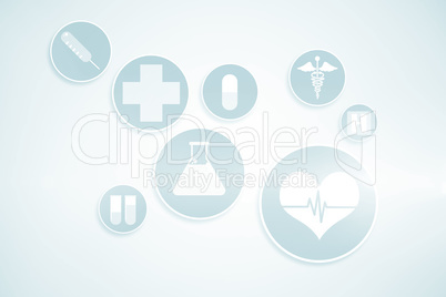 Medical icons in blue and white 3d