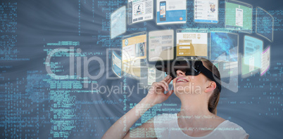 Composite image of close up of woman using virtual reality headset 3d