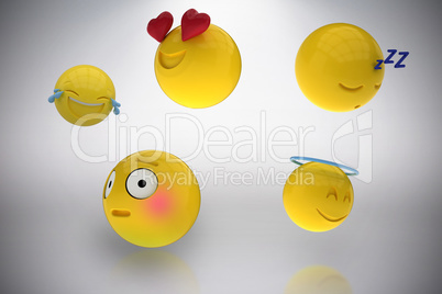 Composite image of three dimensional image of miscellaneous emoticons reactions 3d