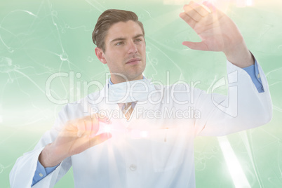 Composite image of doctor pretending to be doing experiment 3d
