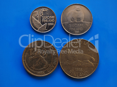 finnish coins pre euro era over blue