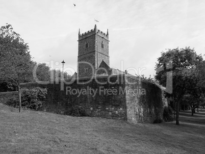 St Peter ruined church in Bristol in black and white