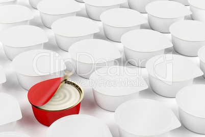 Red can with cream cheese, butter or other food