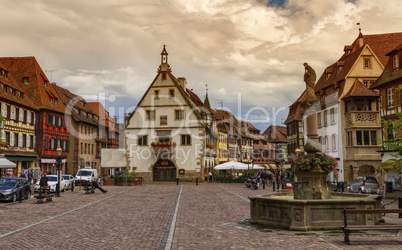 Marketplace in Obernai village, Alsace, France