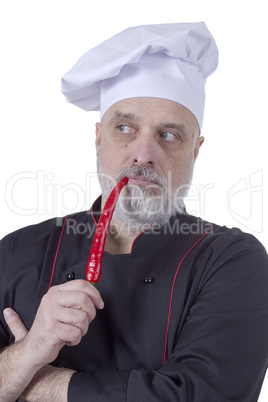 Chef biting chili