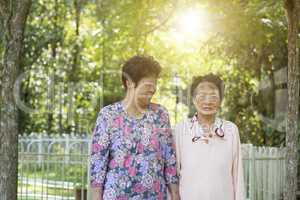Asian elderly women morning walk at outdoor