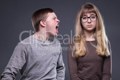 Ignoring blond woman and screaming man