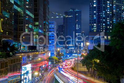 Night Traffic on the Street of Hong Kong City
