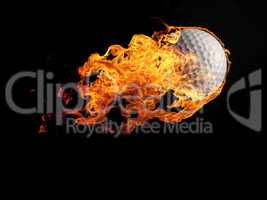 Golf ball with flames on black