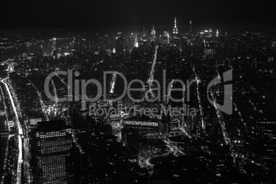 Black and White Aerial View at New York City at Night