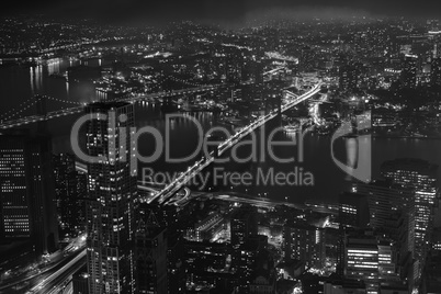 Black and White Night Aerial View of Hudson Bridges