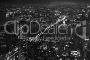 Black and White Night Aerial View of Hudson Bridges