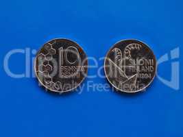 finnish coins pre euro era over blue