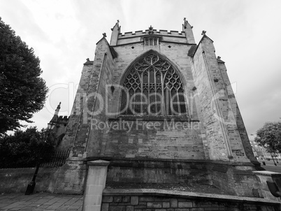 Bristol Cathedral in Bristol in black and white