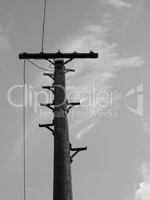 Vintage telegraph pole in black and white