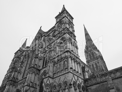 Salisbury Cathedral in Salisbury in black and white