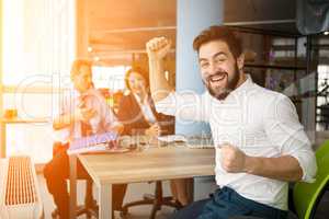 Happy interviewer in office