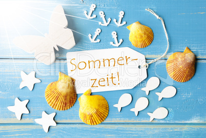 Sunny Summer Greeting Card With Sommerzeit Means Summertime