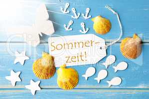 Sunny Summer Greeting Card With Sommerzeit Means Summertime