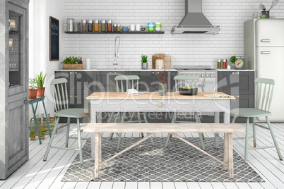 3d render of scandinavian flat - kitchen