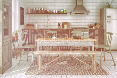 3d render of scandinavian flat - kitchen