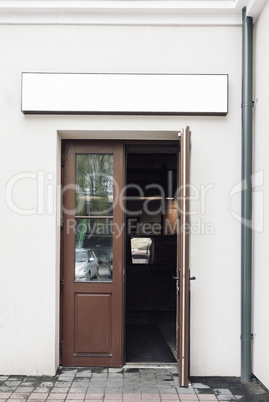Cafe doors with empty signage mockup